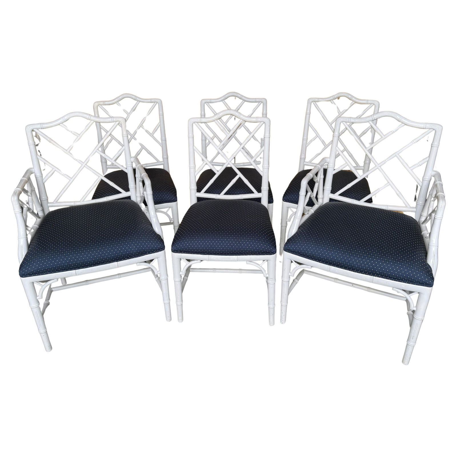 Set of 6 Hollywood Regency White Lacquered Faux Bamboo Dining Chairs (1 of 11)
