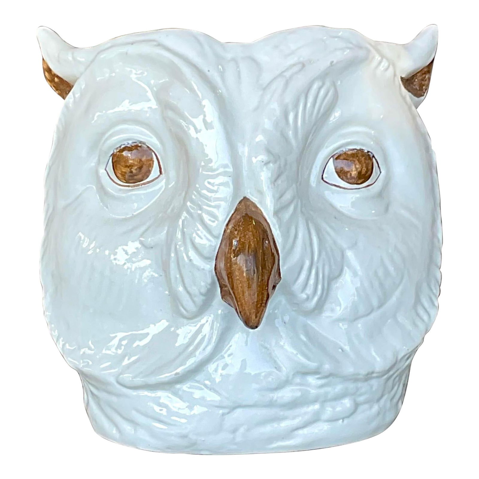 Vintage Italian Hand Painted Owl Ceramic Cache Pot 10x9x9 (1 of 4)