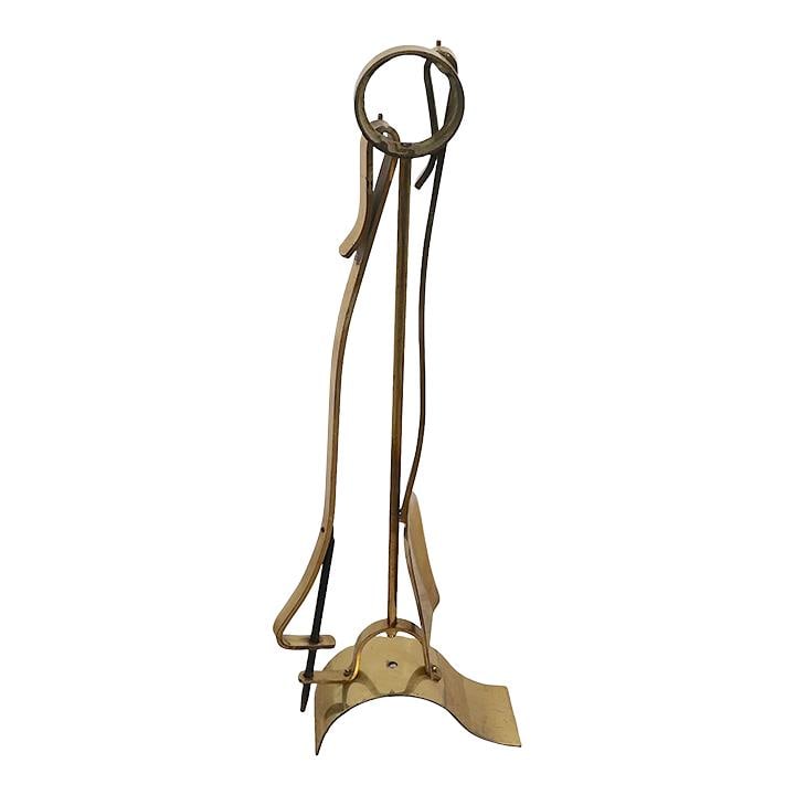 Sculptural Brass Fireplace Tool Set Stand Shovel Poker Modernist Design (1 of 10)