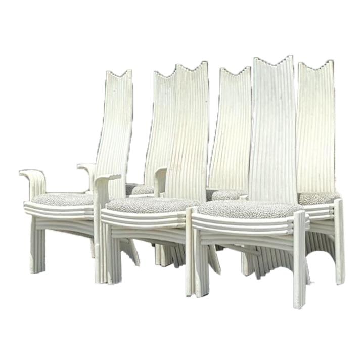 Set of 6 Vintage Coastal High Back Rattan Dining Chairs (1 of 7)