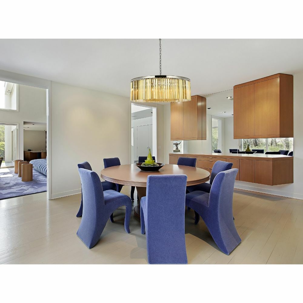 Sydney 10-Light Crystal Chandelier with Polished Nickel Finish: Sydney 10-Light Crystal Chandelier with Polished Nickel Finish Illuminate your space with the stunning Golden Teak Crystal Chandelier, featuring a modern polished nickel finish and a generous 10-light