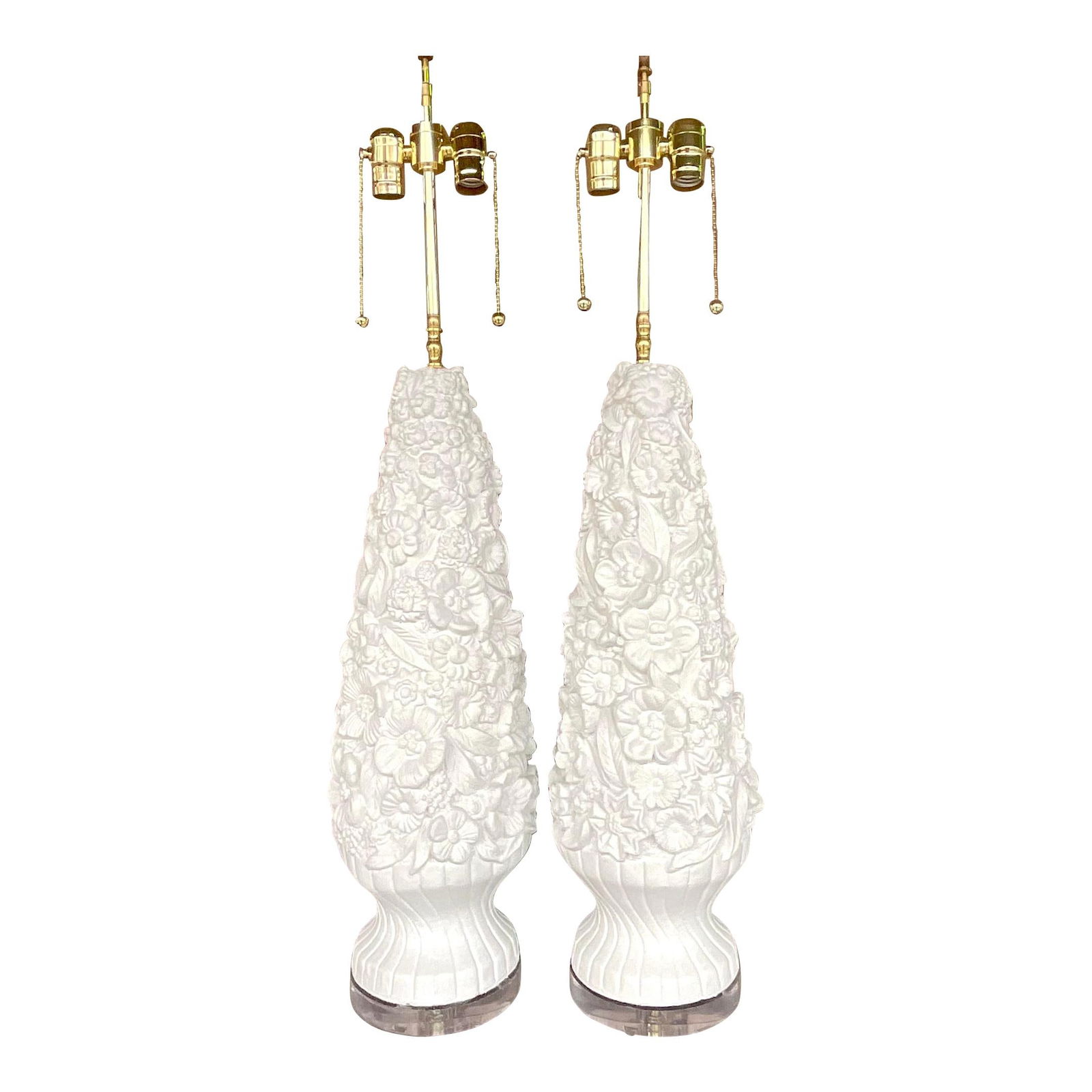Restored Vintage Coastal Floral Table Lamps - Pair on Lucite Plinths (1 of 8)