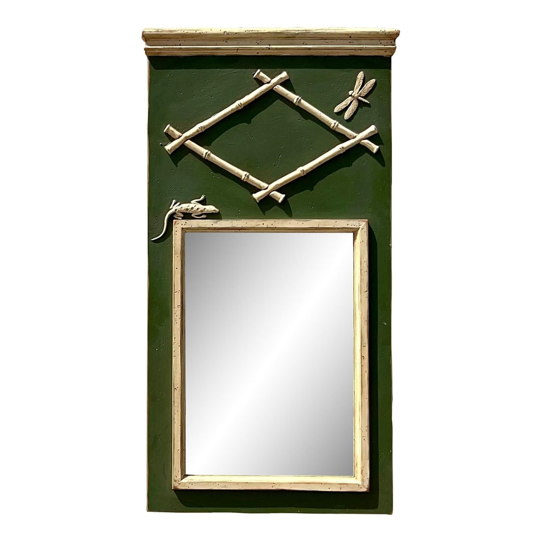 Vintage Coastal Bamboo Trumeau Mirror Army Green 25.5x48 (1 of 6)