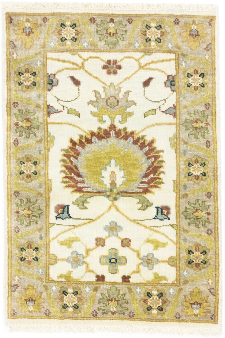 Hand-Knotted Wool Floral Area Rug 2'1 x 3'1 Cream Peshawar Osh Chobi (1 of 16)