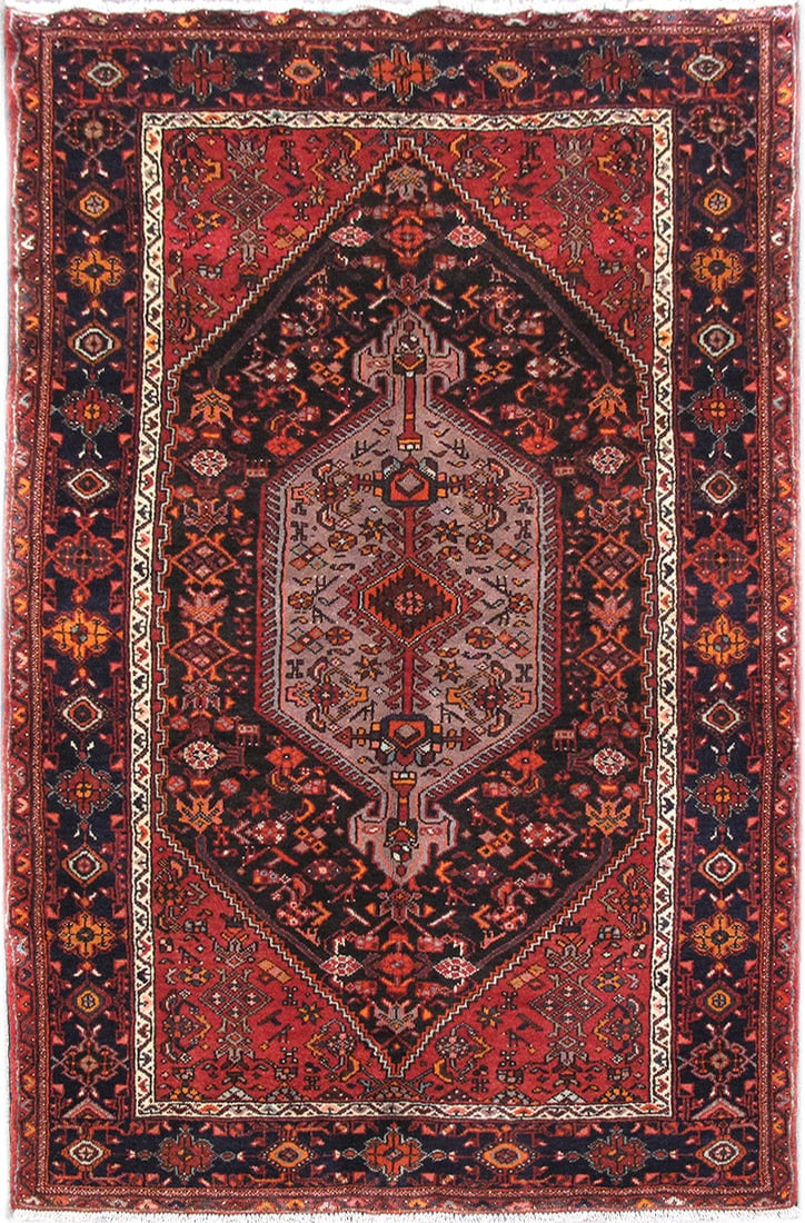 Handcrafted 4'4" x 6'10" Red Persian Hamadan Area Rug from Iran (1 of 6)