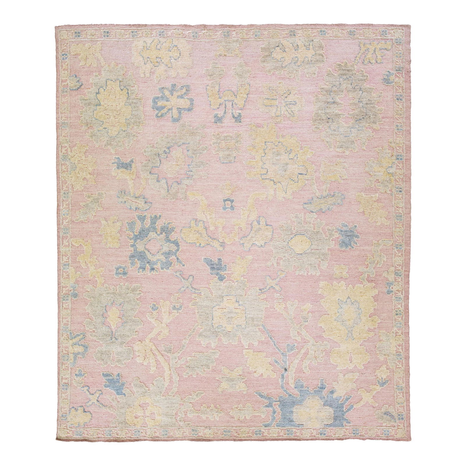 Handmade Modern Oushak Floral Wool Rug Light Pink 12'9 x 14'9 (1 of 10)