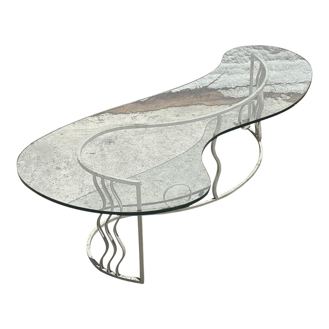 Vintage 1980s Postmodern Wave Coffee Table Metal Glass Design (1 of 8)