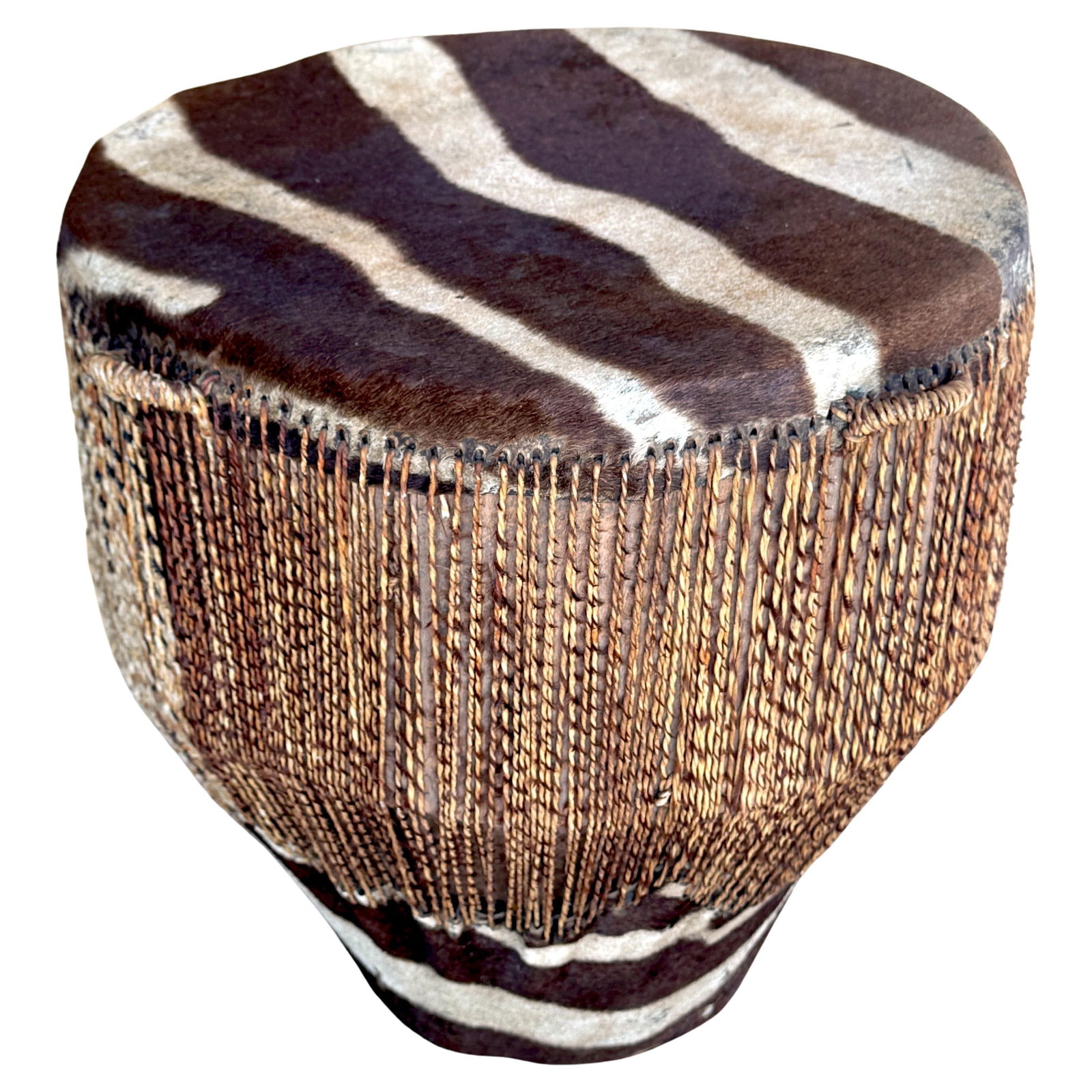 Authentic Tribal African Zebra Hide Leather Drum Side Table (1 of 11)