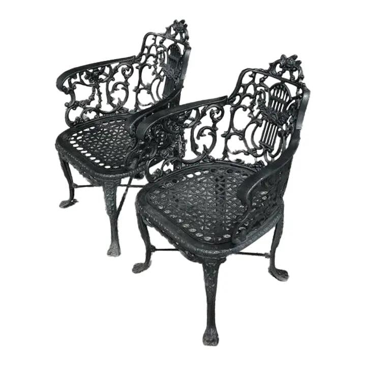 Elegant Pair of Vintage Cast Iron Lyre Back Chairs (1 of 10)