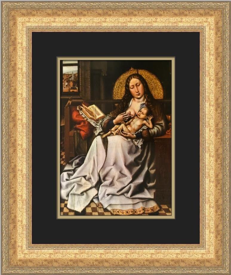 Robert Campin Madonna of the Fire Framed Print 1983 Expressionism: Robert Campin Madonna of the Fire Framed Print 1983 Expressionism This exquisite custom framed print titled "Madonna of the Fire" by artist Robert Campin captures the essence of Expressionism, Impress