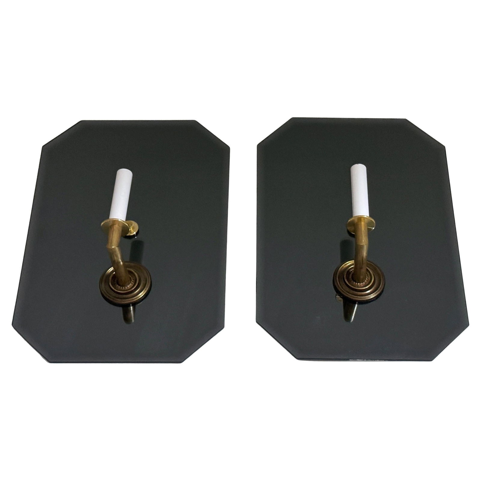 Pair of 1960s French Modern Maison Janson Wall Sconces with Bronze and Mirror (1 of 8)