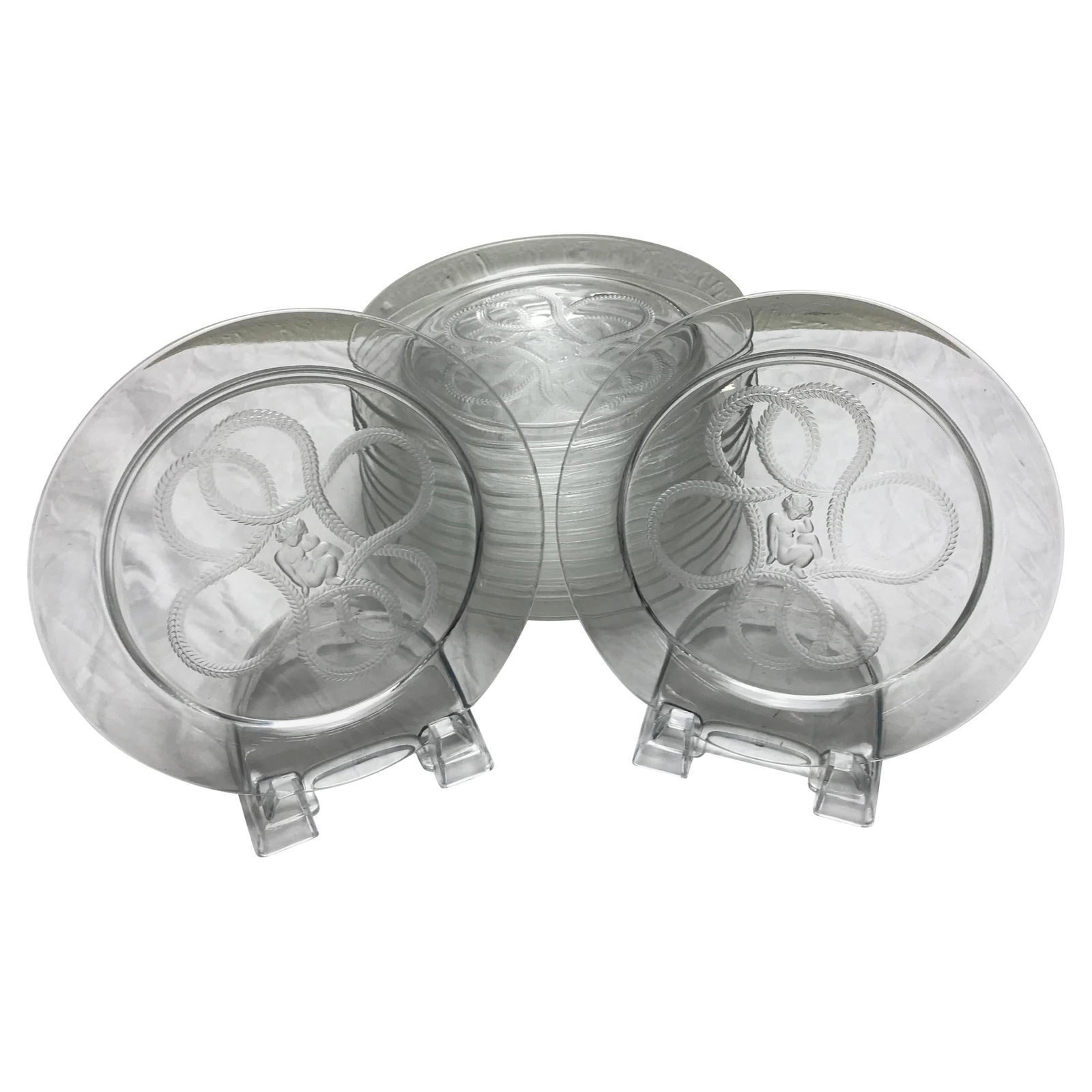 Set of 12 Lalique Art Deco Cherub Crystal Plates (1 of 6)