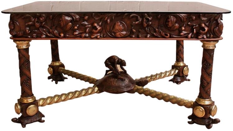 1870s Rare French Renaissance Turtle Center Table in Walnut (1 of 17)