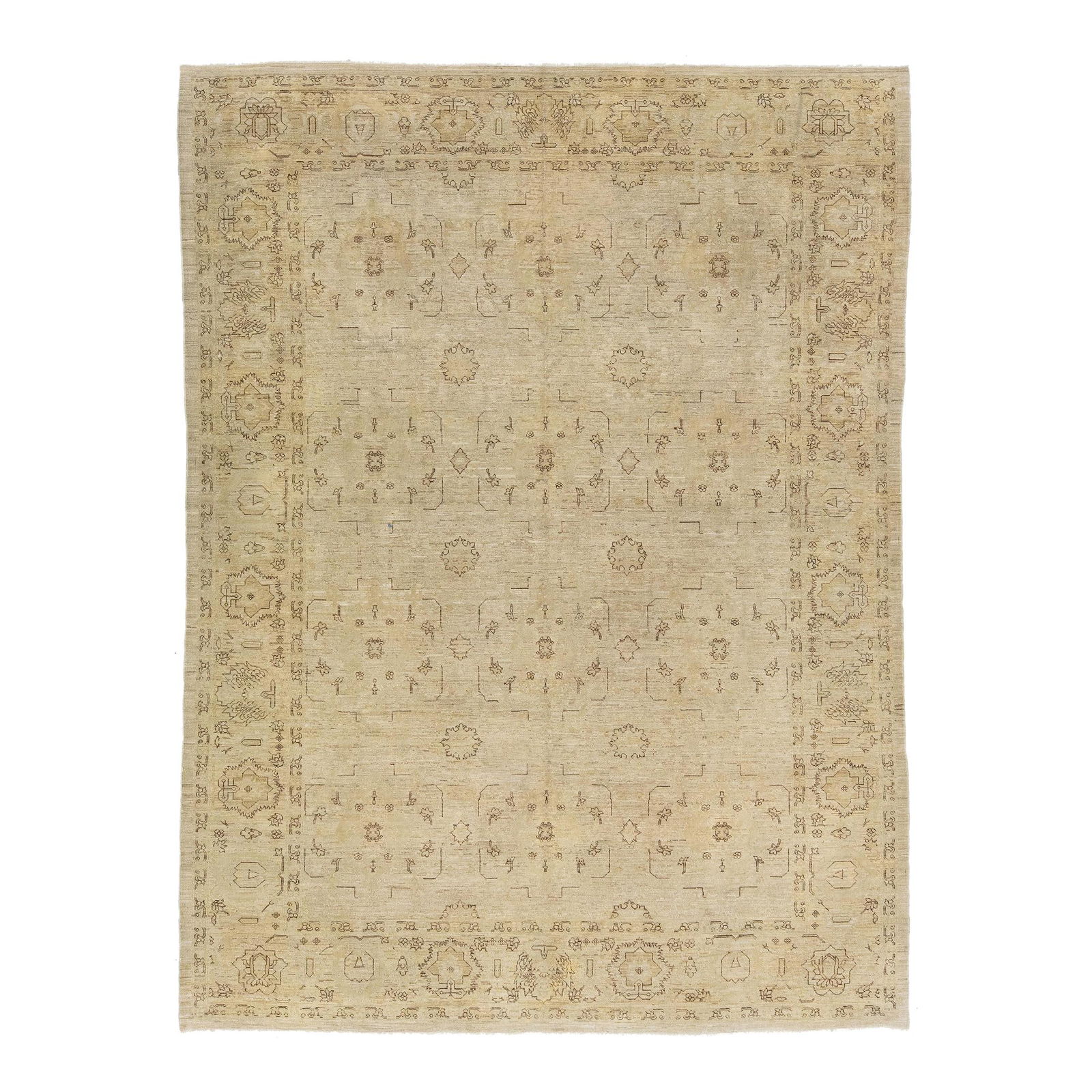 Handmade Modern Indian Wool Rug Beige Tan Pattern 7'10 x 10' (1 of 9)