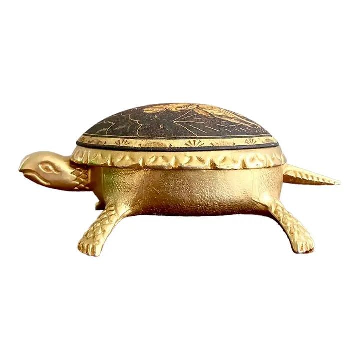 Vintage Brass Turtle Trinket Box with Don Quixote Design (1 of 7)