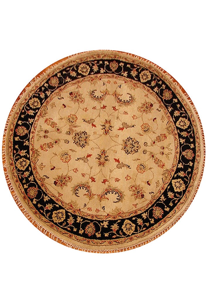 6' x 6' Round Handmade Wool Rug Elegant Design in Ivory Black Sage Green (1 of 7)