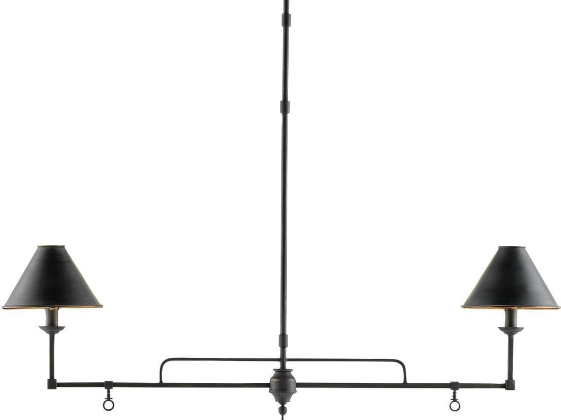 Currey French Black Wrought Iron Bowl Chandelier with Gold Leaf Interior (1 of 5)