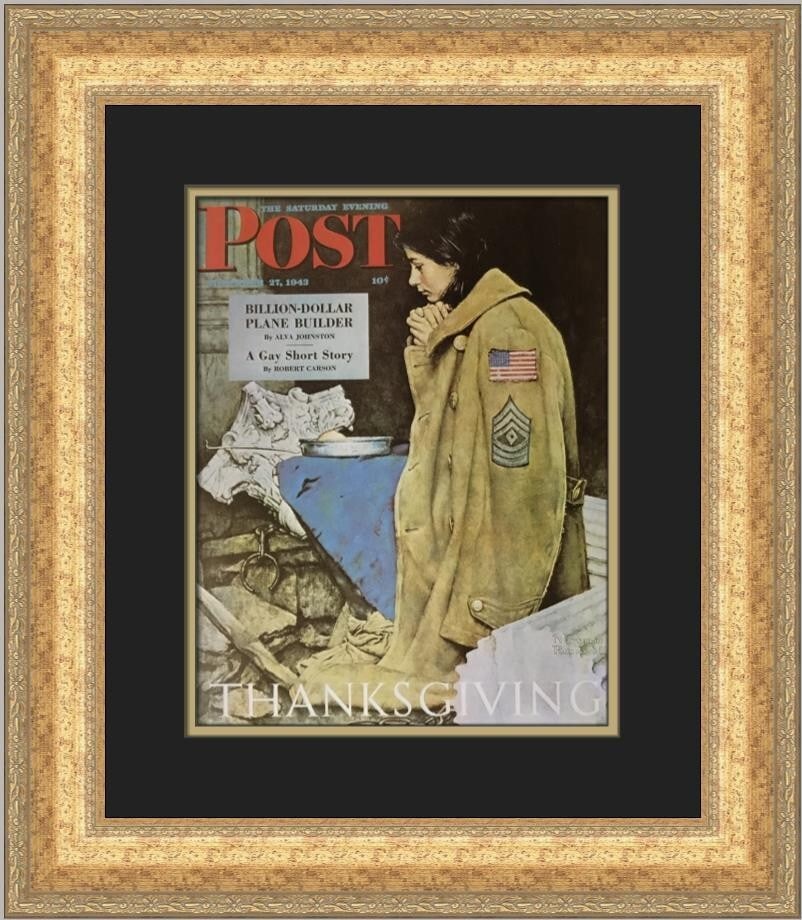 Norman Rockwell Wartime Thanksgiving Custom Framed Print 1983: Norman Rockwell Wartime Thanksgiving Custom Framed Print 1983 This beautiful custom framed print features Norman Rockwell's iconic artwork titled "Wartime Thanksgiving," capturing the essence of Ameri