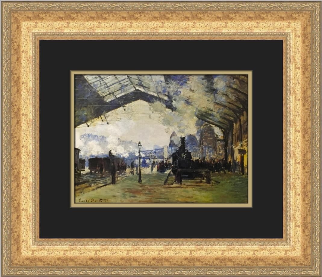 Claude Monet Arrival of a Train from Normandy Custom Framed Art Print: Claude Monet Arrival of a Train from Normandy Custom Framed Art Print This exquisite custom framed print features Claude Monet's iconic artwork, "Arrival of a Train from Normandy." Measuring 17 inches