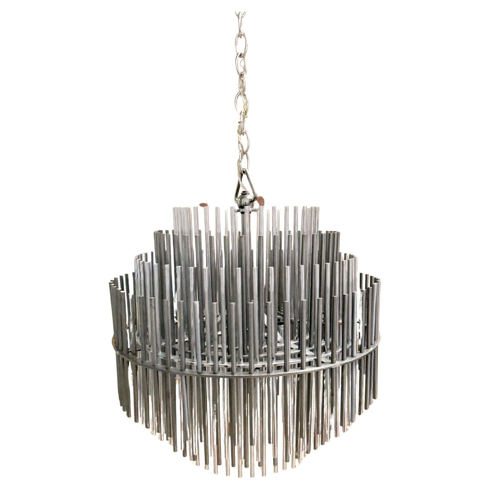 Modernism Stainless Steel 5-Tier Chandelier by Warren Platner: Modernism Stainless Steel 5-Tier Chandelier by Warren Platner Enhance your living space with this stunning Modernism Design Stainless Steel 5-Tier Circular Sculptural Chandelier, a remarkable piece fr