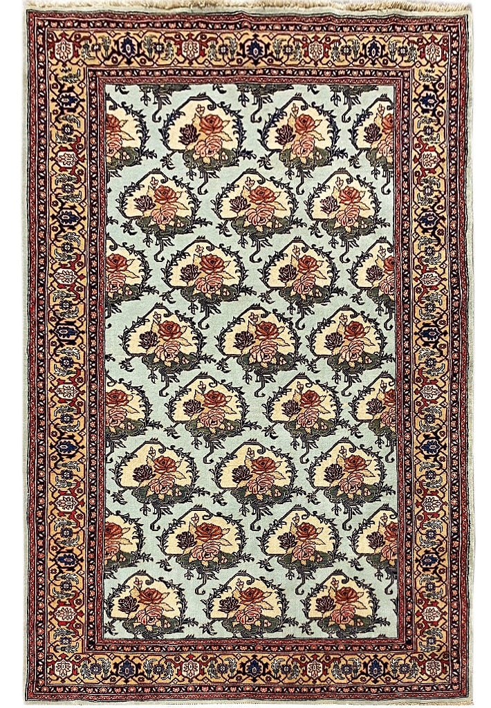 Premium 5.6 x 9 Persian Floral Bouquet Rug Light Turquoise: Premium 5.6 x 9 Persian Floral Bouquet Rug Light Turquoise Free continental US Shipping Enhance your space with this exquisite 5.6 x 9 Persian floral bouquet rug in a light turquoise hue. Crafted with