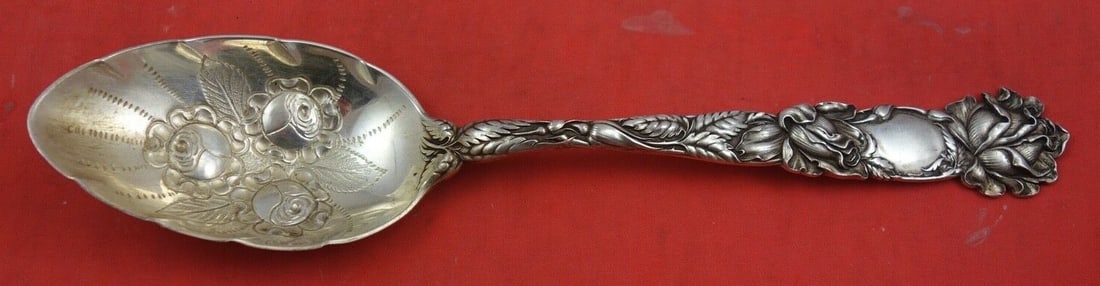 Alvin Bridal Rose Sterling Silver Berry Spoon 8.5 in (1 of 2)
