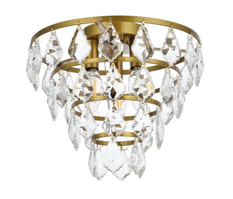 Living District Ella 3-Light Brass Color Crystal Flush Mount Chandelier 12-inch (1 of 9)