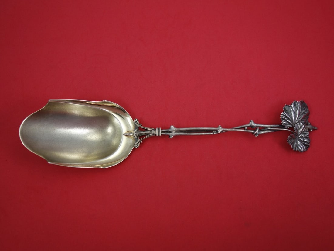 Wood & Hughes Art Silver Berry Scoop Sterling 1860-1883 Leaf Twig Handle (1 of 4)