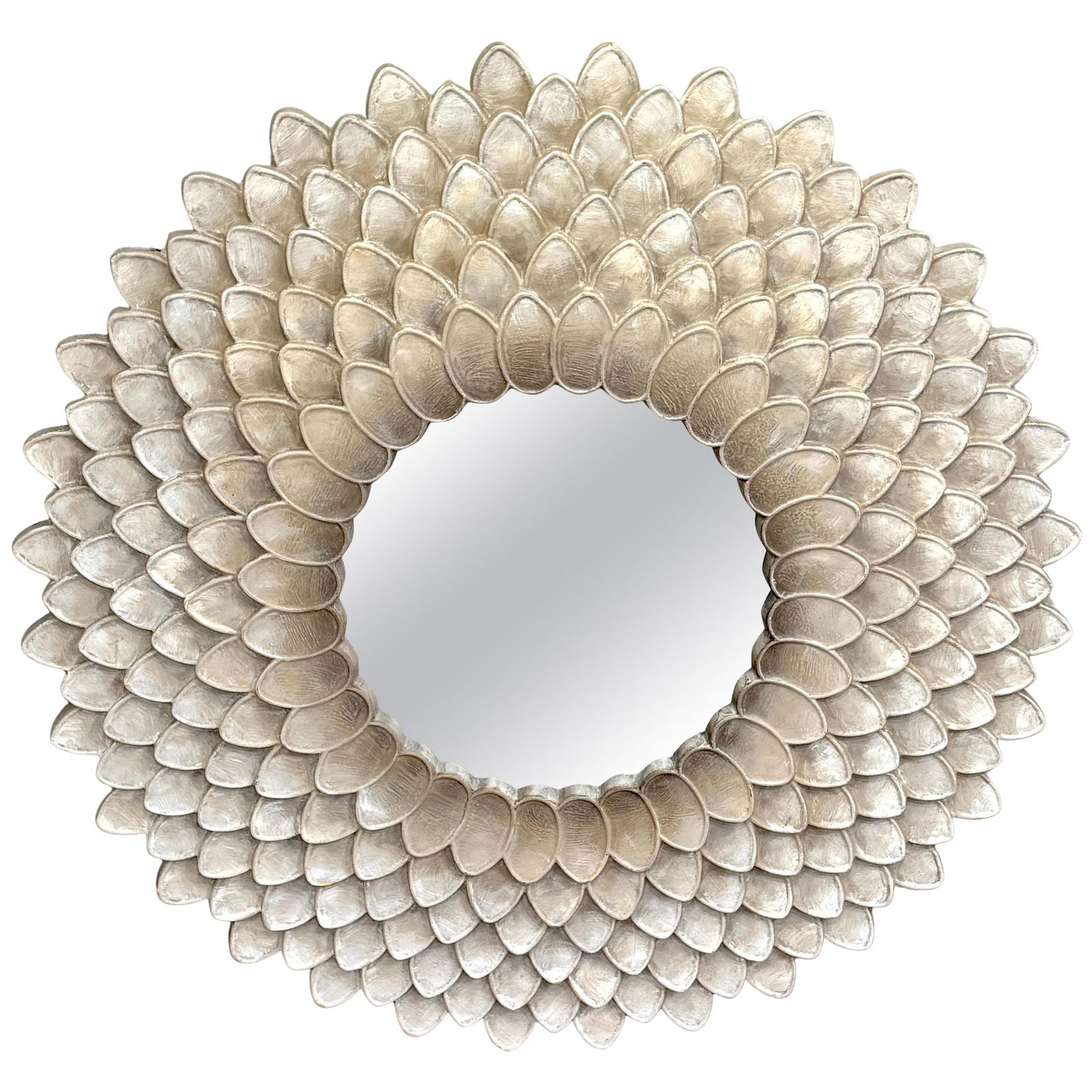 Vintage Silver Lacquered 40 Inch Sunburst Floral Mirror (1 of 6)