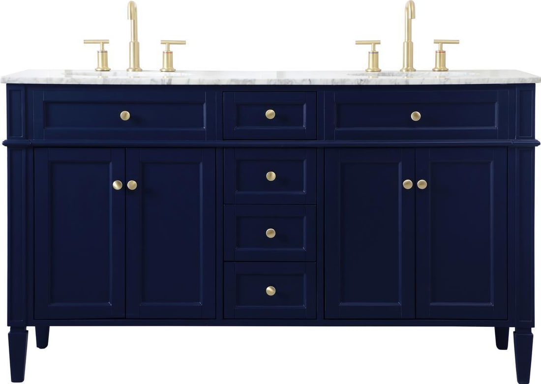 Elegant Lighting Modern Blue Vanity with Carrara Marble Top: Elegant Lighting Modern Blue Vanity with Carrara Marble Top Elevate your bathroom decor with this stunning Modern Blue Vanity featuring elegant Gold Accents. This contemporary-style vanity measures 35