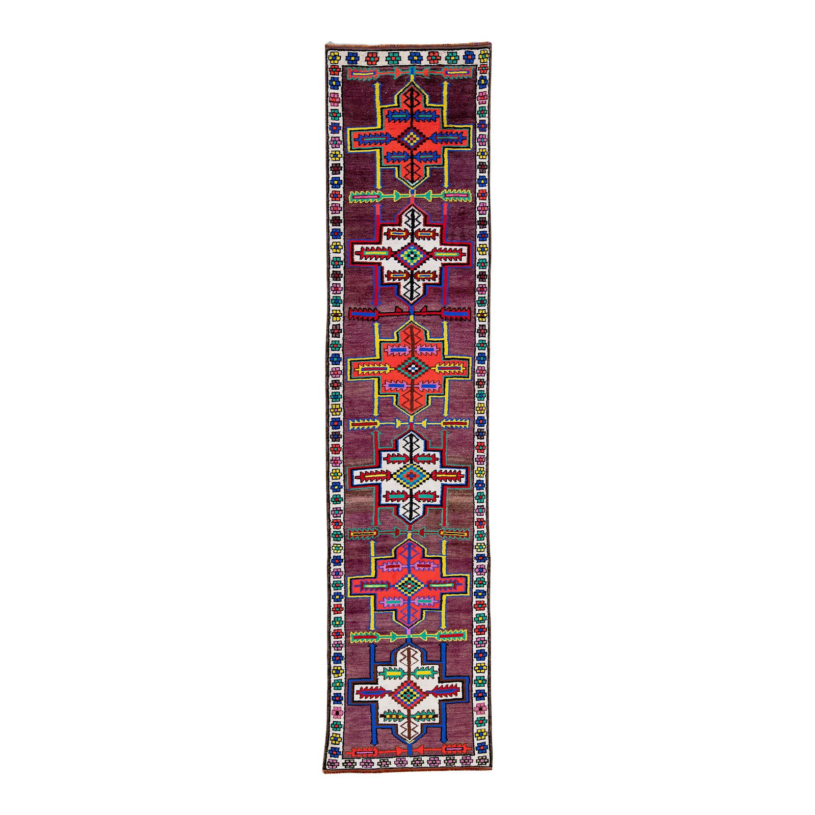 Vintage Turkish Hand-Knotted Purple Wool Runner 2'10 x 13 Geometric Design (1 of 10)