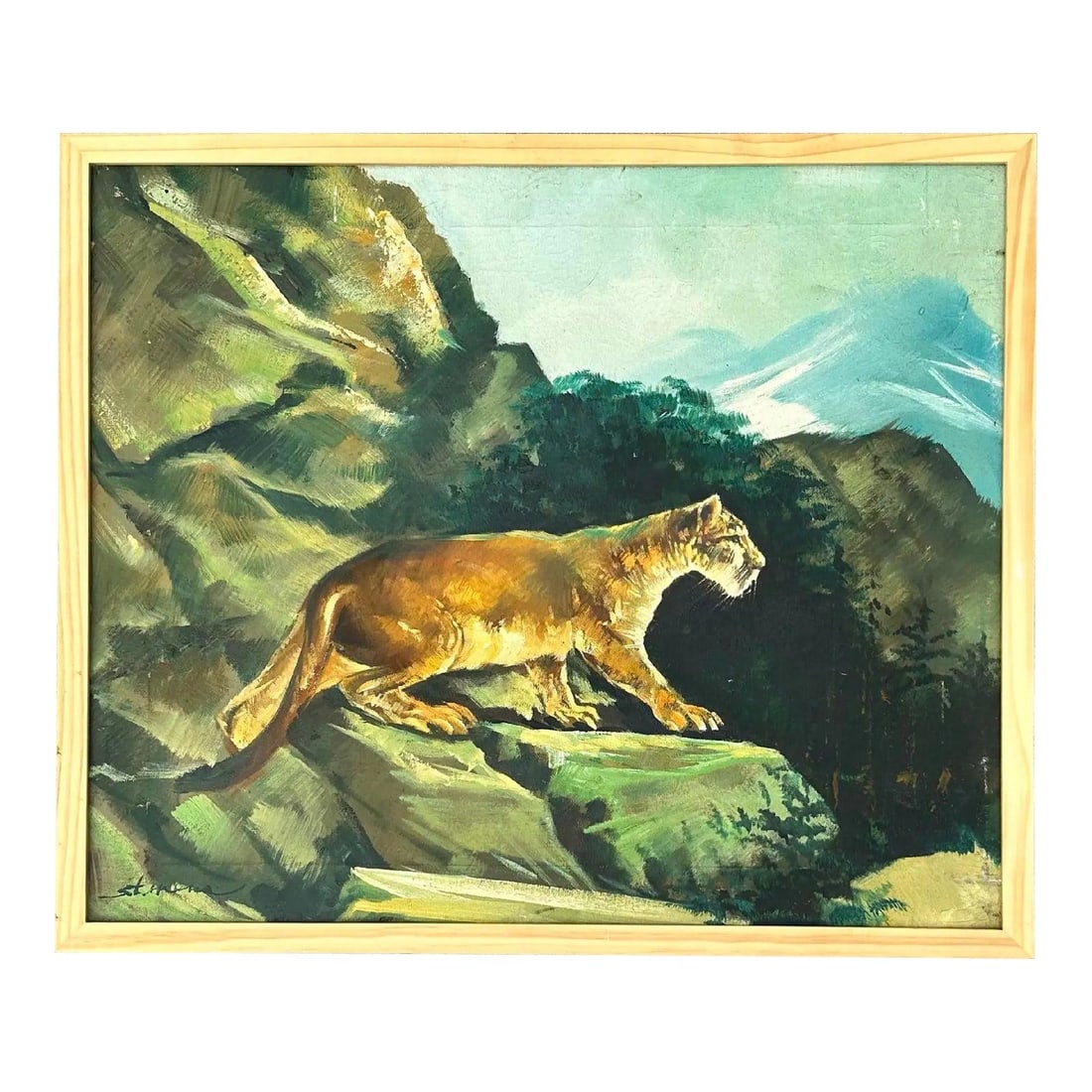 Majestic Lion Artwork Vintage Framed Canvas Painting Wilderness Scene (1 of 4)