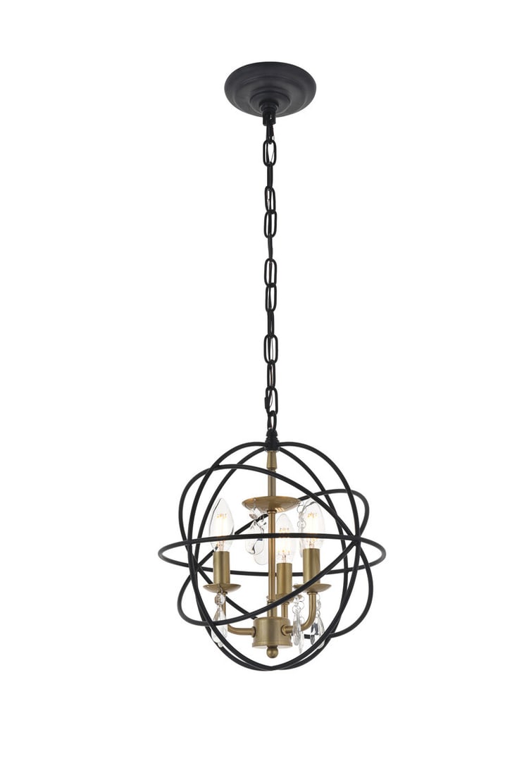 Living District Wallace 3-Light Pendant Chandelier Black Brass Crystal (1 of 12)
