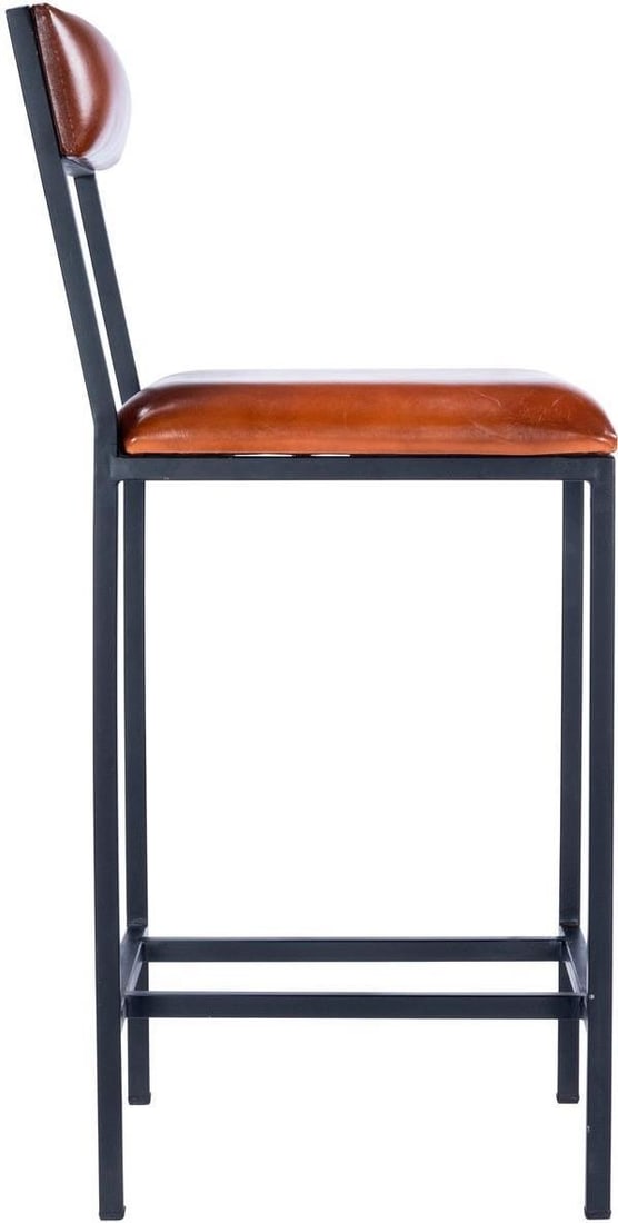 Butler Industrial Counter Stool Medium Brown Brass Iron Teak Rattan (1 of 4)