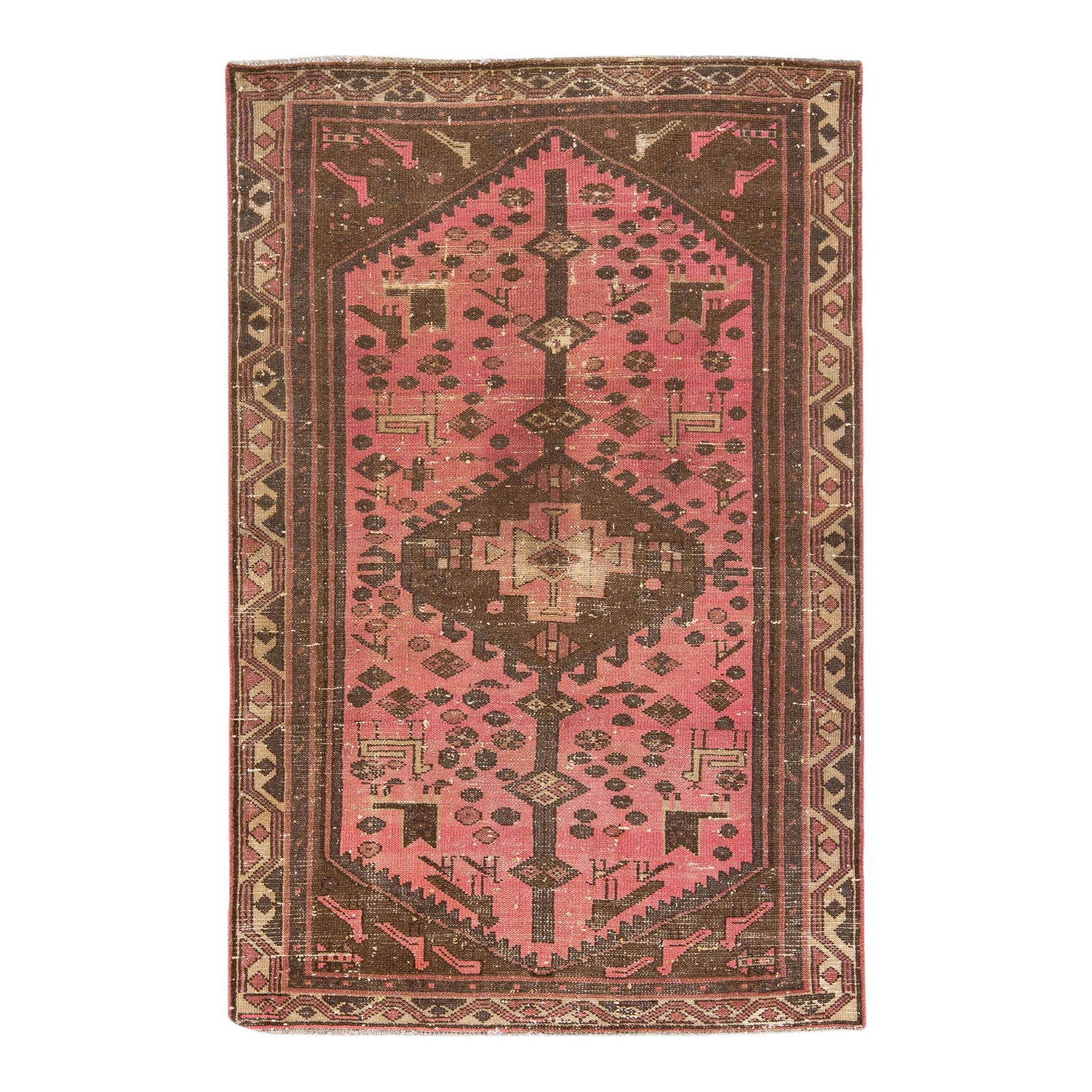 Vintage 1960s Persian Tribal Pink Wool Rug 3'2" x 4'9" (1 of 7)