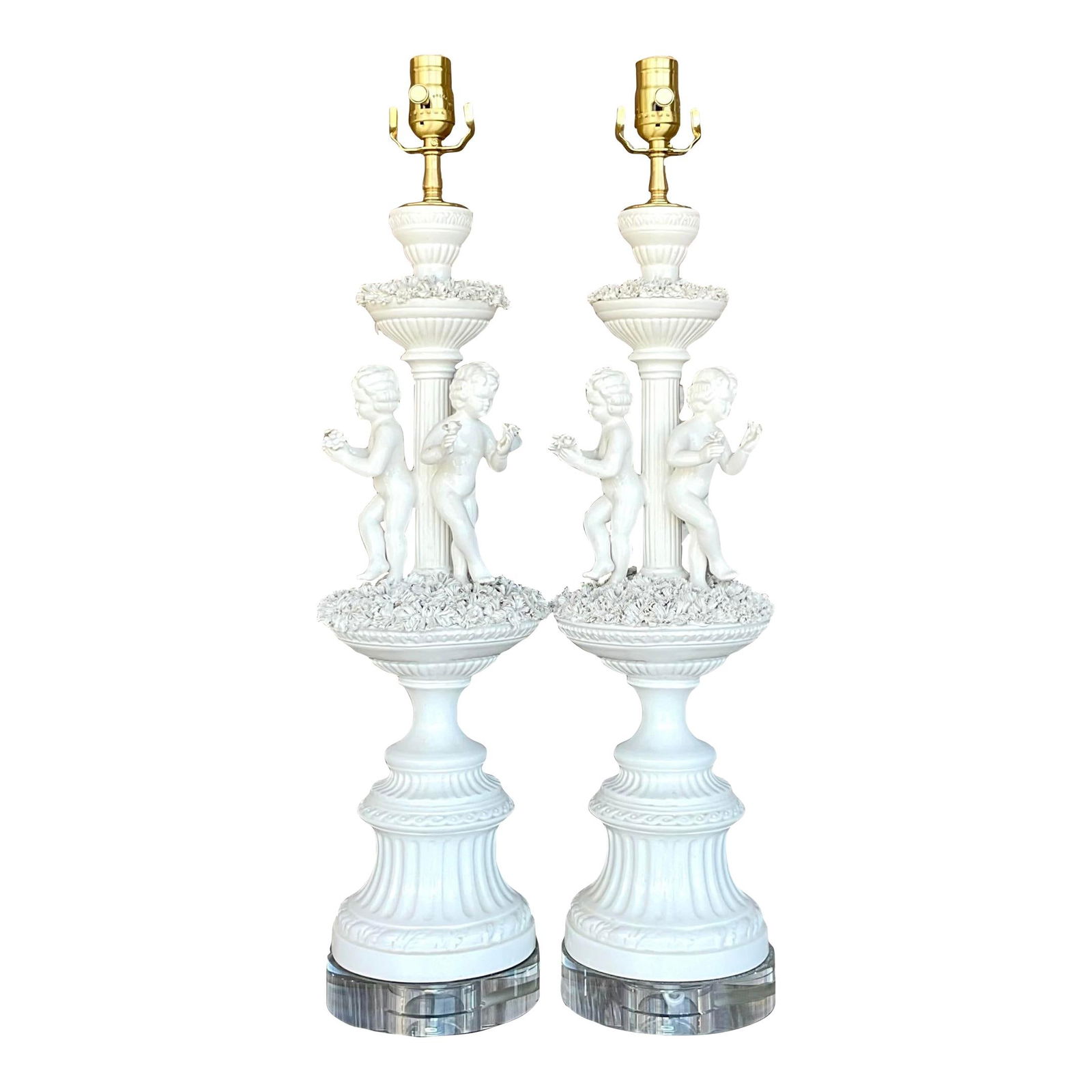 Pair of Vintage Regency Putti Style Ceramic Table Lamps (1 of 10)