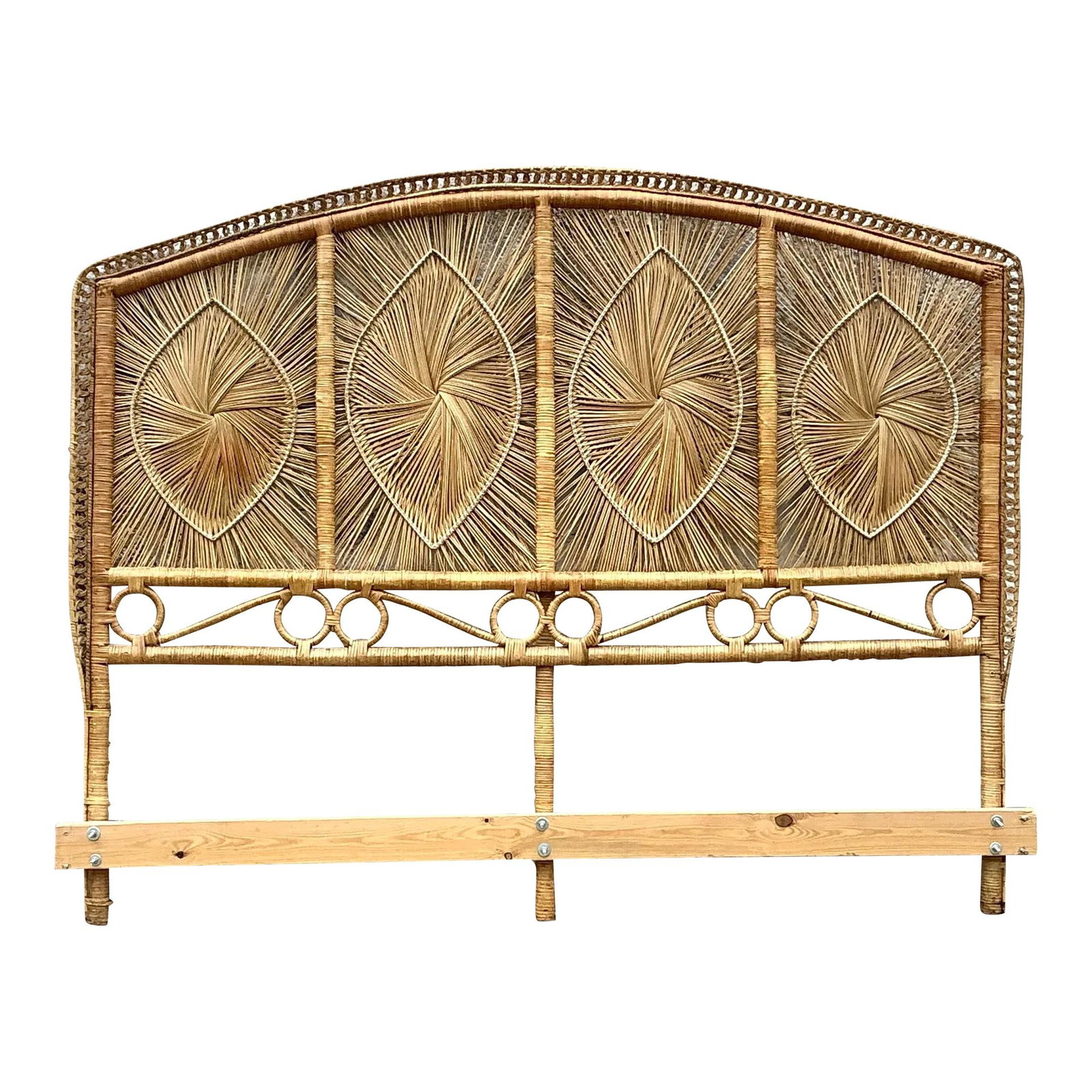 Vintage Coastal Rattan King Headboard Natural Texture Camel (1 of 6)