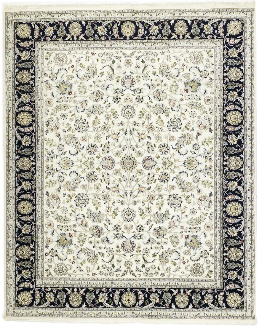 Handmade 8x10 ft Indo-Nain Floral Wool Rug Rectangle Area Carpet (1 of 18)