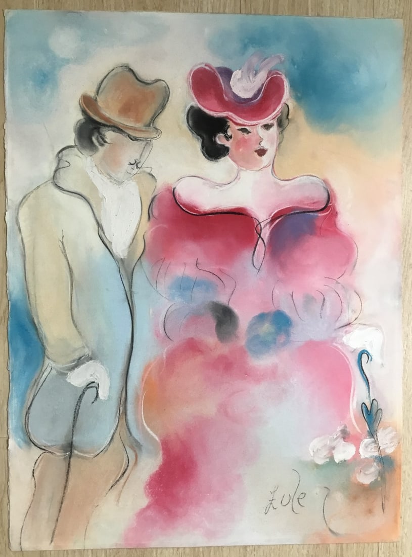 Zule Moskowitz Signed Original Pastel Artwork 31x23 Colorful Figurative: Zule Moskowitz Signed Original Pastel Artwork 31x23 Colorful Figurative Immerse yourself in a vibrant, dreamlike experience with this original pastel artwork by Zule Moskowitz. Measuring 31" x 23", th