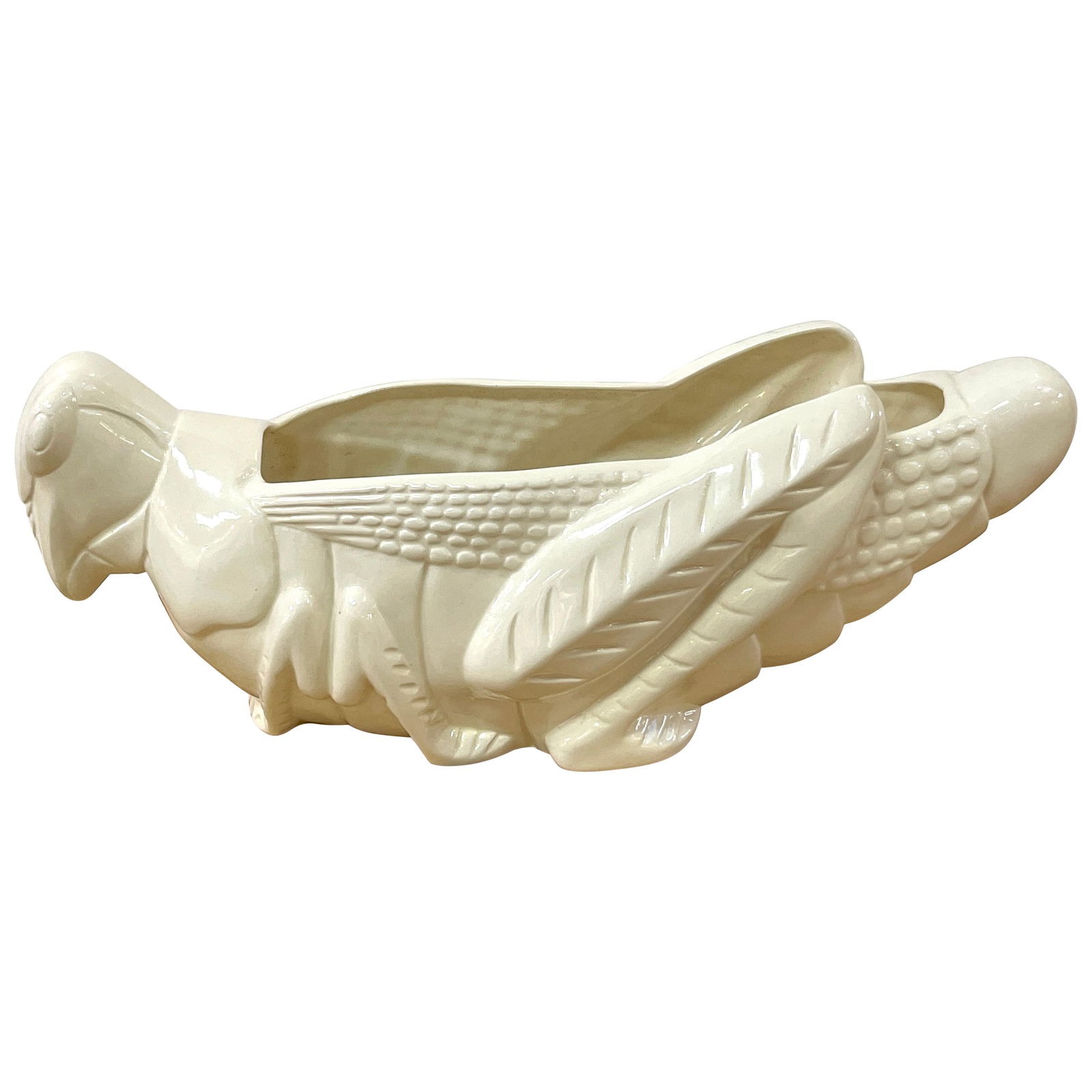 1970s Blanc de Chine Grasshopper Planter Arnal Copyright 1977: 1970s Blanc de Chine Grasshopper Planter Arnal Copyright 1977 Enhance your decor with this charming 1970s Blanc de Chine Figural Grasshopper Jardiniere/Planter, a delightful piece of porcelain artistr