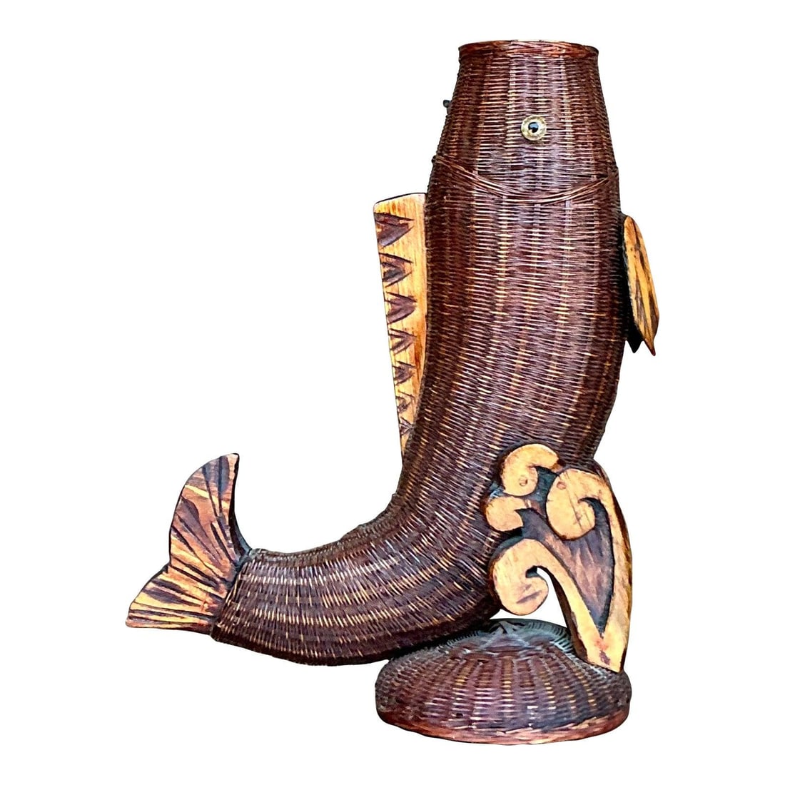 Vintage Boho Shanghai Woven Leaping Fish Vase Unique Art Piece (1 of 10)