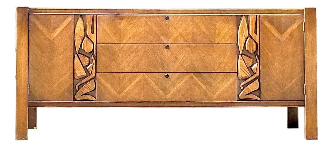 Mid-Century Modern United Furniture Tiki Credenza Vintage Wood Design (1 of 10)