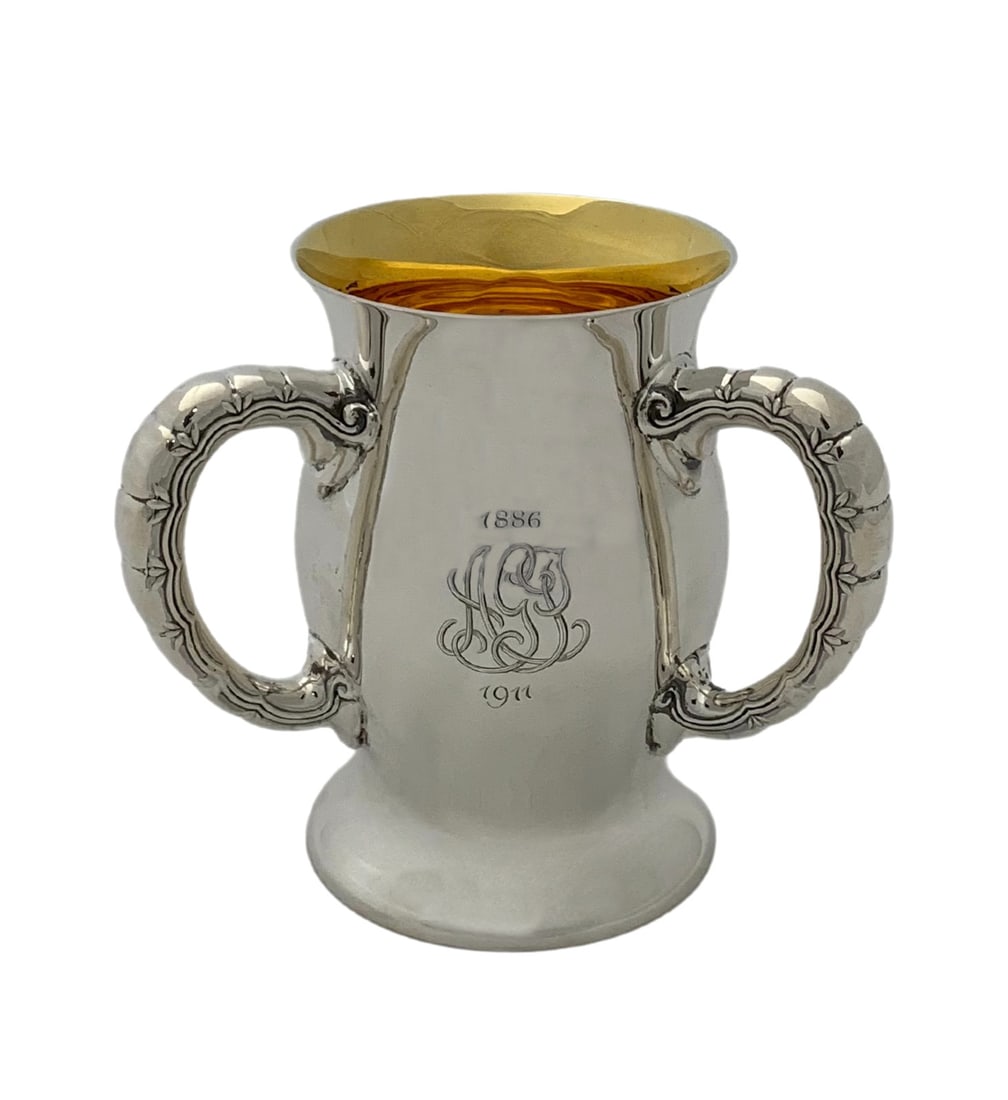 Antique Tiffany & Co 925 Sterling Silver 3 Handle Loving Cup: Antique Tiffany & Co 925 Sterling Silver 3 Handle Loving Cup This exquisite antique loving cup from Tiffany & Co. is crafted from 925 sterling silver, showcasing handmade, shiny, and sleek designs wit