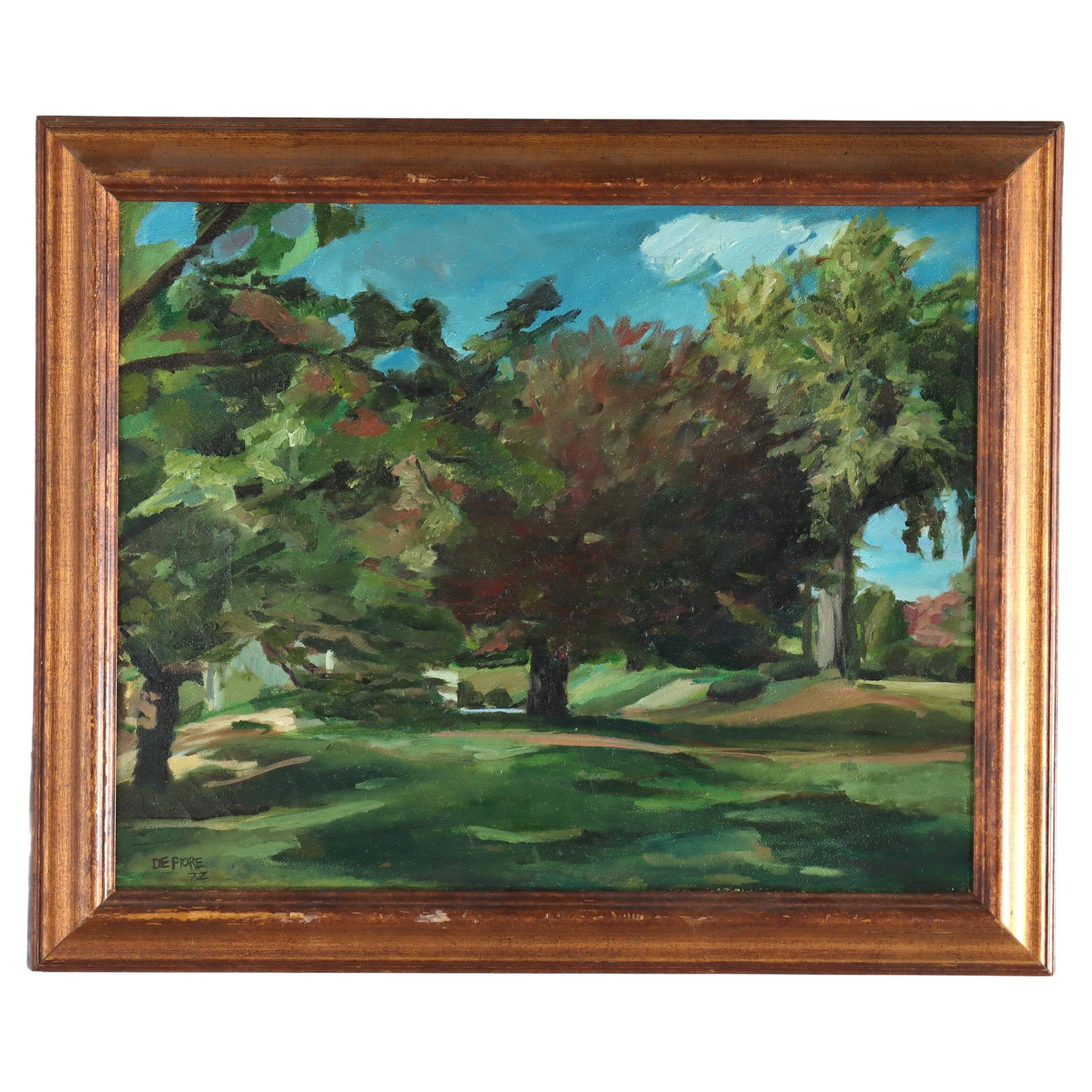 L R DeFiore Vintage American Impressionist Landscape Oil Painting 1972: L R DeFiore Vintage American Impressionist Landscape Oil Painting 1972 This stunning vintage American Impressionist oil on canvas landscape painting by L. R. DeFiore, dated c1972, captures the essence