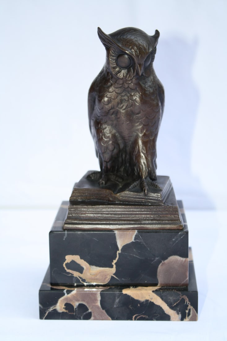 Art Deco Signed Bronze Owl Sculpture by Hertz on Marble Base (1 of 7)