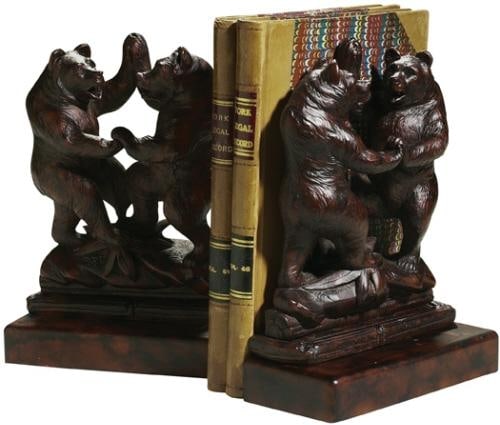 Oxblood Red Resin Lodge Style Dancing Bears Bookends: Oxblood Red Resin Lodge Style Dancing Bears Bookends Add a touch of rustic charm to your home with these Oxblood Red Resin Dancing Bears Bookends. Expertly hand-cast and hand-painted, these decorative