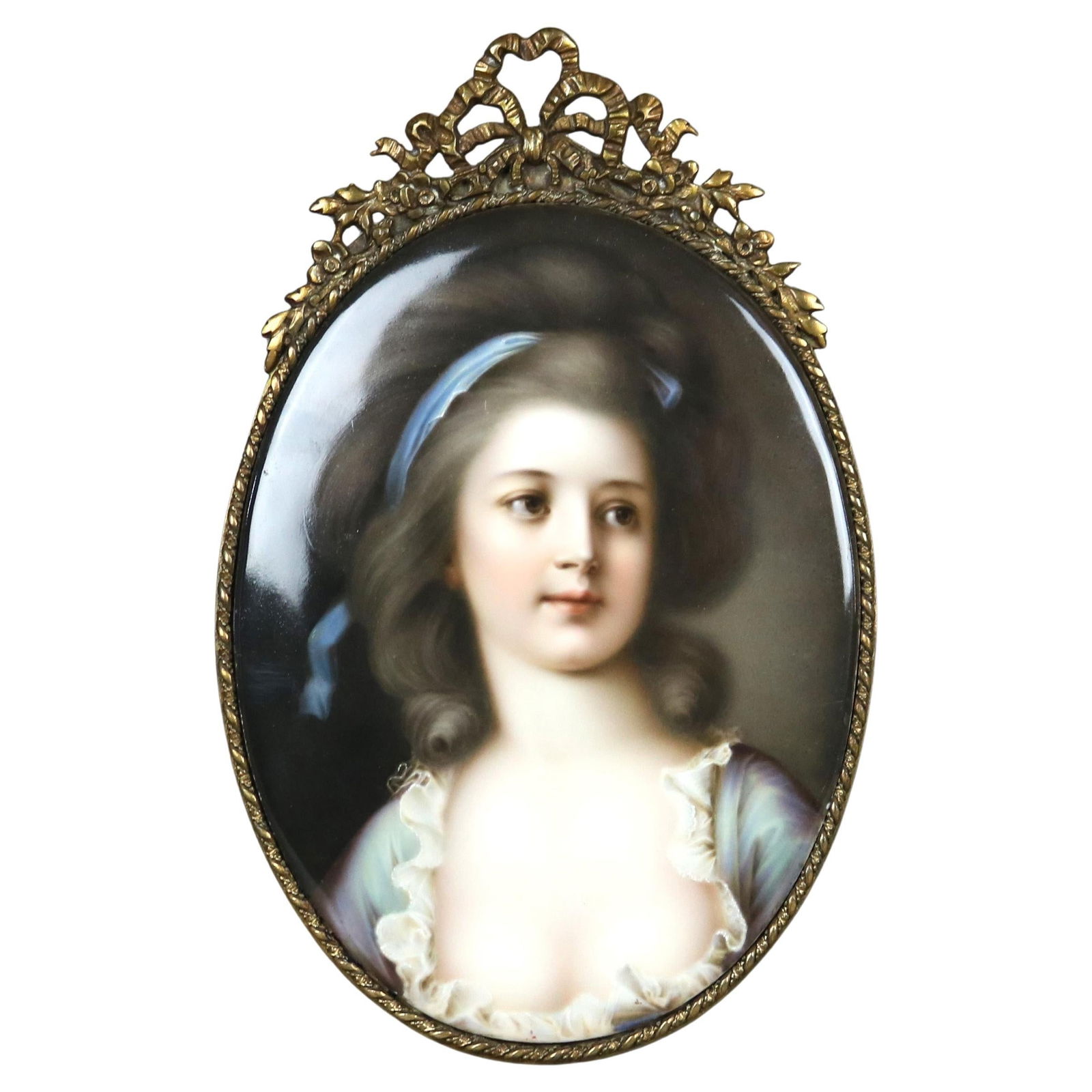 Antique KPM School Porcelain Portrait Plaque Framed C1890: Antique KPM School Porcelain Portrait Plaque Framed C1890 This exquisite Antique Berlin KPM School Porcelain Portrait Plaque, dating to circa 1890, features a beautifully crafted depiction of a woman.