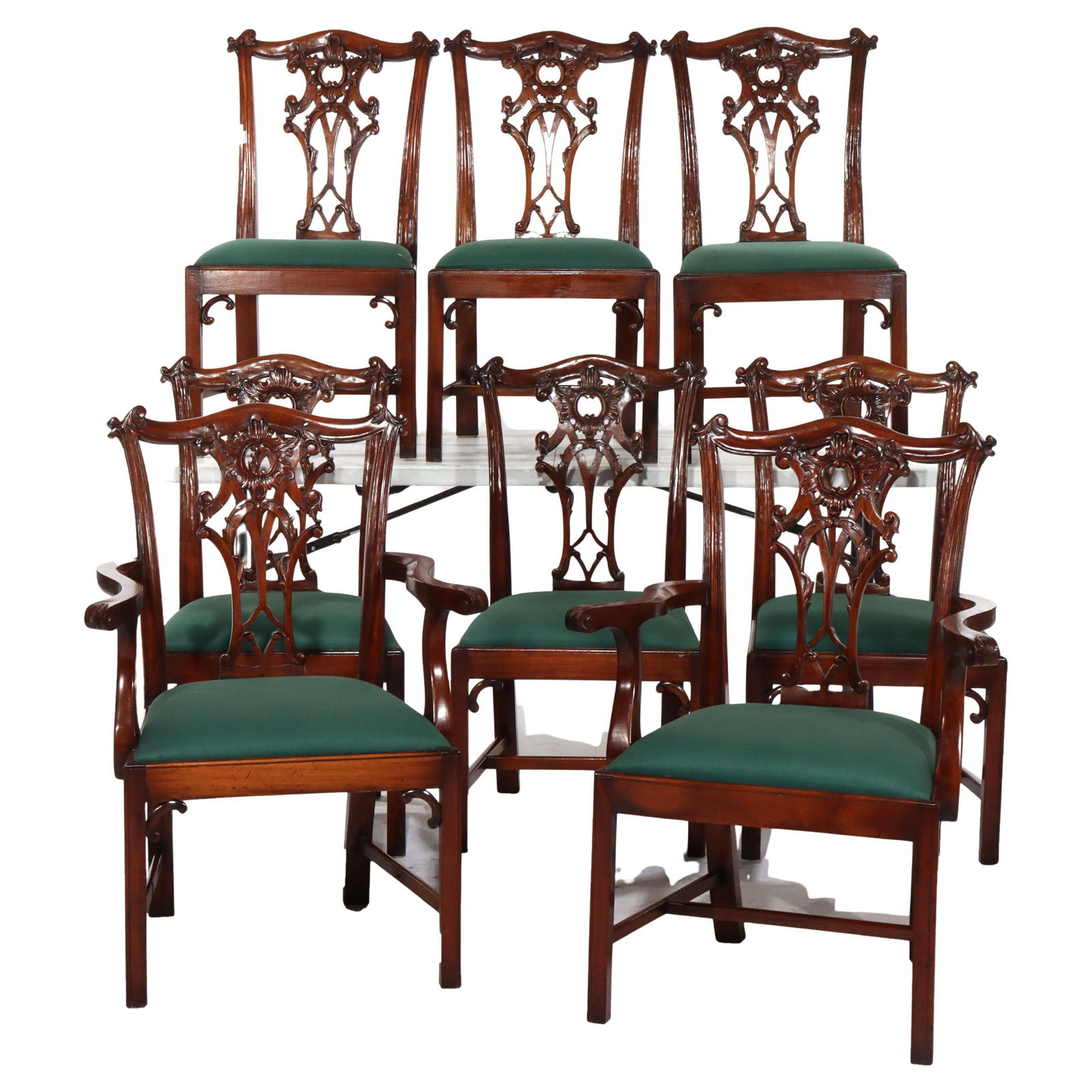 Set of 8 Antique Chippendale Carved Mahogany Dining Chairs (1 of 18)