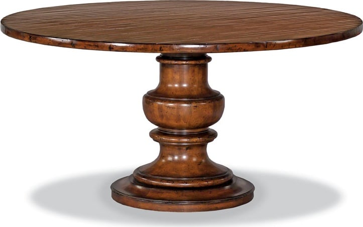 Tuscan Style Woodbridge Circular Dining Table Bordeaux Finish: Tuscan Style Woodbridge Circular Dining Table Bordeaux Finish Elevate your dining experience with this Elegant Bordeaux Pedestal Dining Table, featuring a stunning circular shape and a rich Bordeaux f