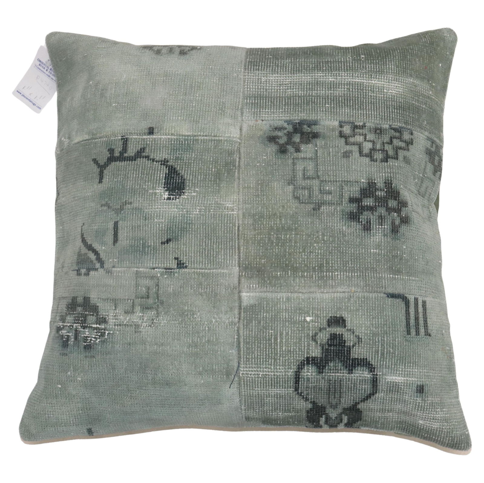 Zabihi Collection Chinoiserie Green Rug Pillow 23x23 Vintage: Zabihi Collection Chinoiserie Green Rug Pillow 23x23 Vintage This exquisite pillow from the Zabihi Collection features a stunning Chinoiserie design, crafted from a vintage Chinese rug predominantly i